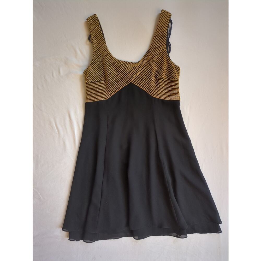 Vintage Short Black Skirt Gold Sparkle Line Top Party Homecoming Tailored Dress